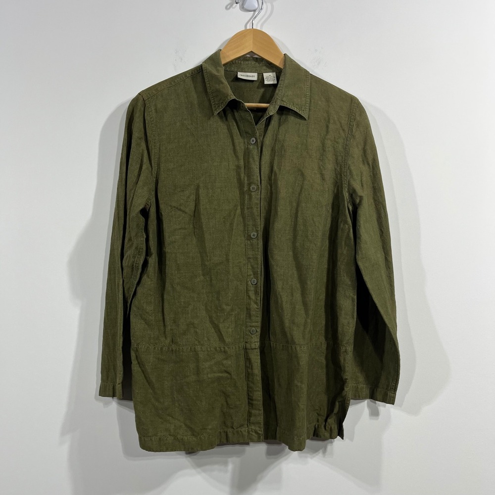 Crossroads Linen Cotton Button Down Shirt Womens Medium Fisherman Granola Preppy